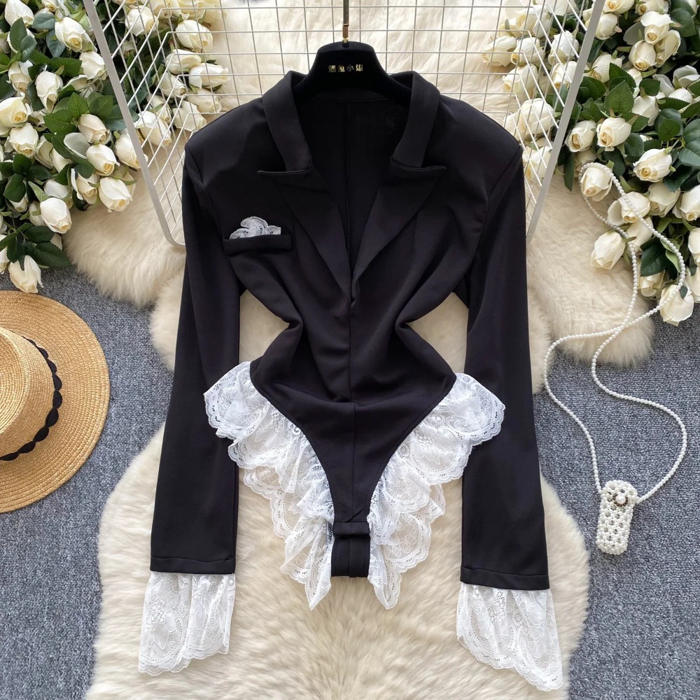 Women'S Formal Wear Jumpsuit - Hotsweet Turn-down Collar Elegant Long Sleeves