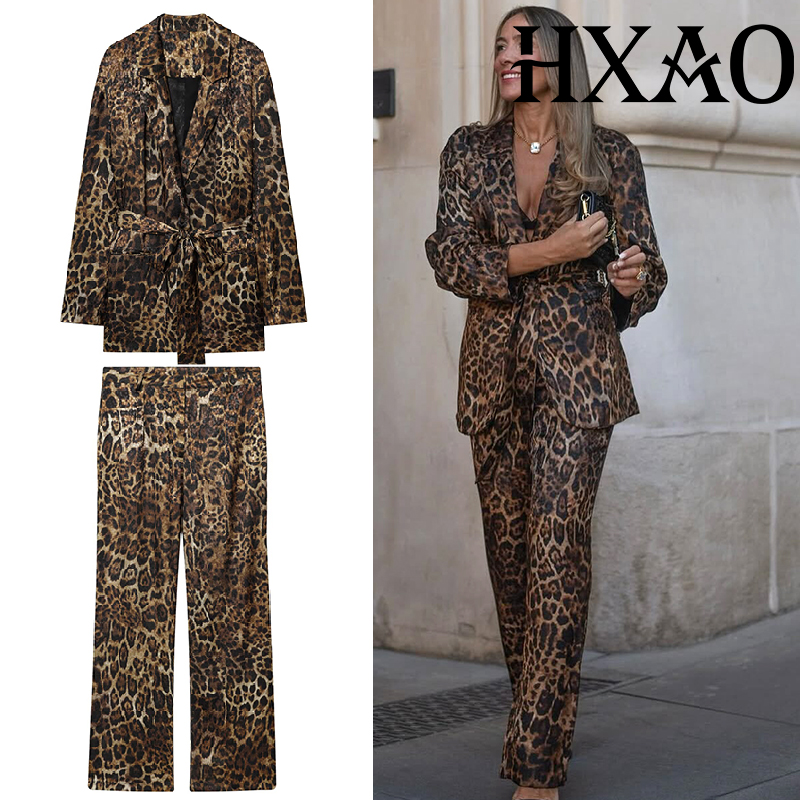 Female Formal Wear - HXAO Leopard Pants Sets 2 Piece