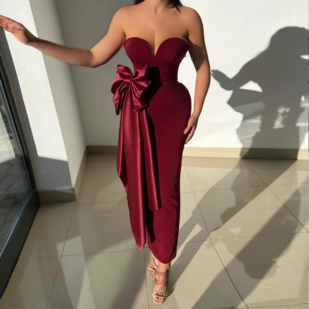 Women Formal Wear Dubai - Fancy Bowknot Prom Dress Strapless Pleated