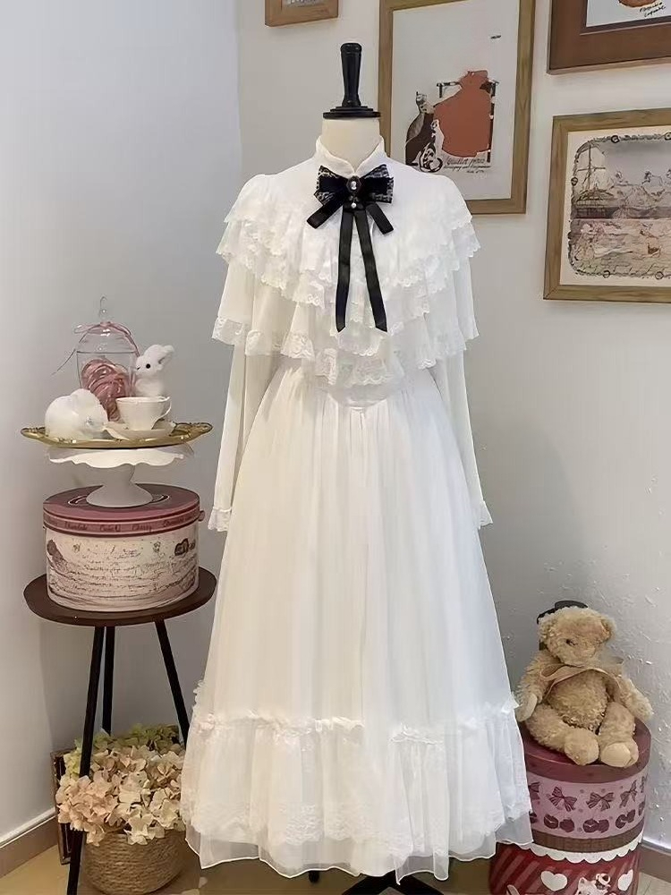 Formal Wear Women Us - Japanese Short Sleeve Bow Lace Dress