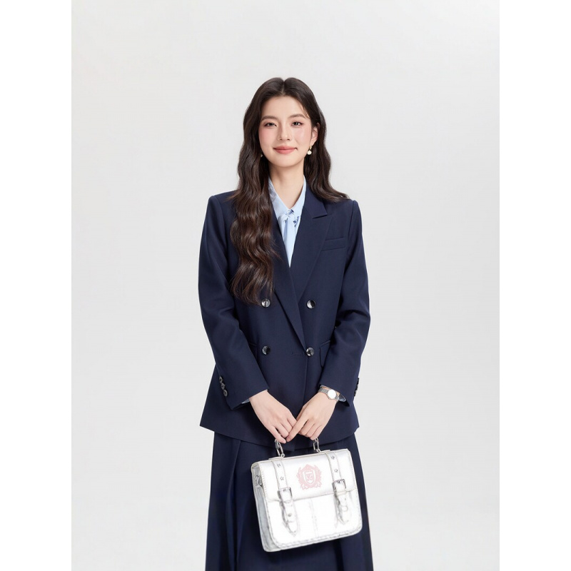 High End Women'S Formal Wear - Navy blue double-breasted women's business suit2026New