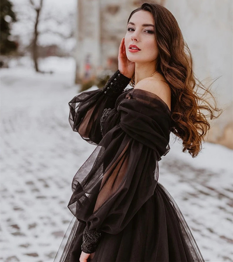 Women'S Gothic Formal Wear - Customized Gothic Black Wedding Dresses Removable