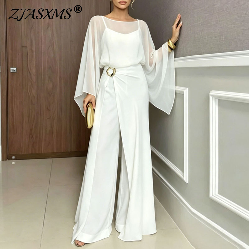 Female Formal Wear - Women Formal Jumpsuit 2Pcs Set Sheer