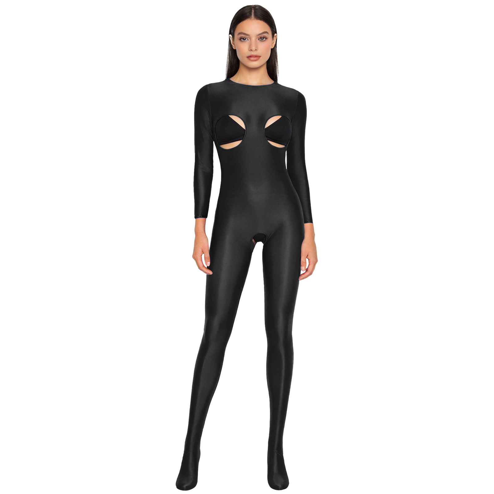 Women Glossy Stretchy Open Cro - Women'S Formal Wear Jumpsuit ulasan dan harga