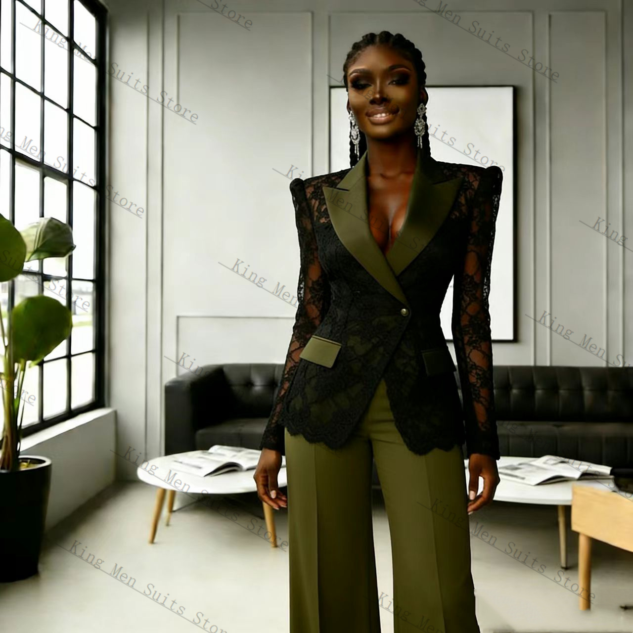 Green Black Lace Women Suit Se - Women Formal Wear Trousers ulasan dan harga