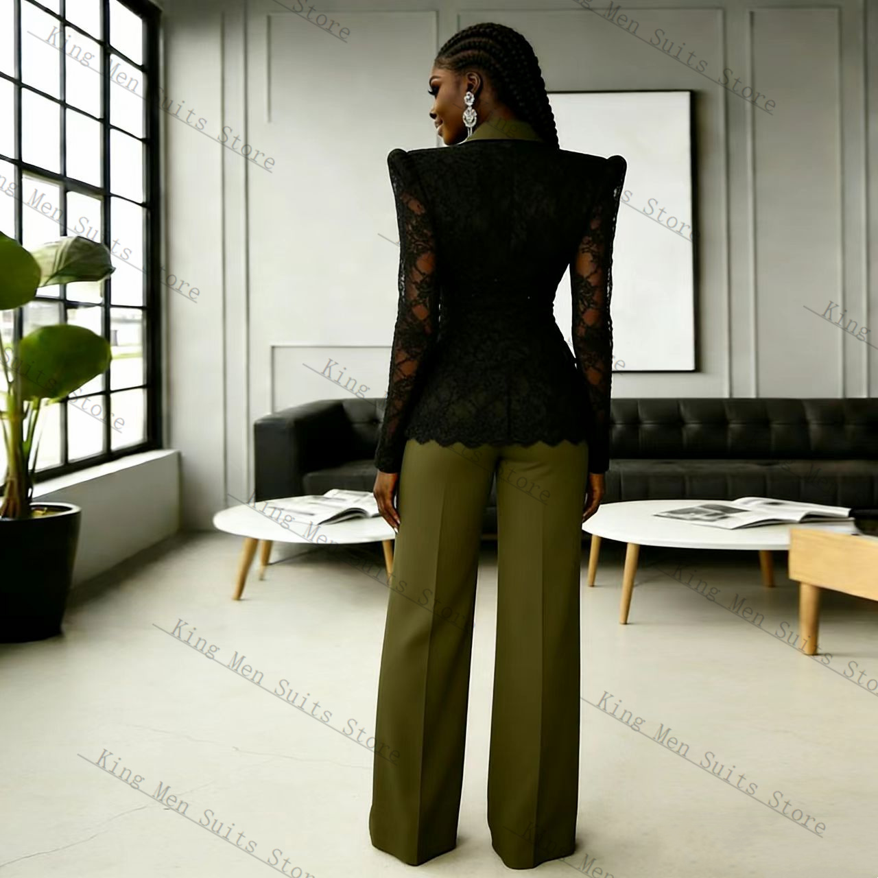 Green Black Lace Women Suit Se - Women Formal Wear Trousers ulasan dan harga