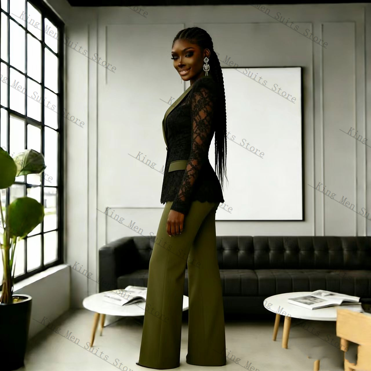 Green Black Lace Women Suit Se - Women Formal Wear Trousers ulasan dan harga