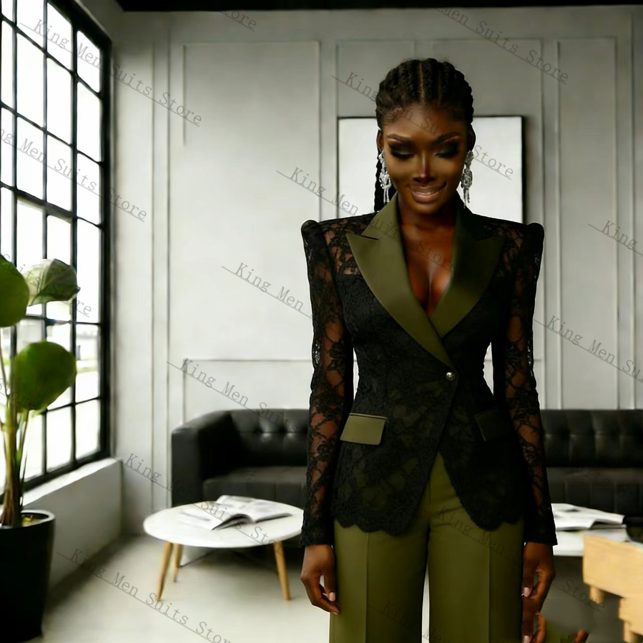 Green Black Lace Women Suit Se - Women Formal Wear Trousers ulasan dan harga
