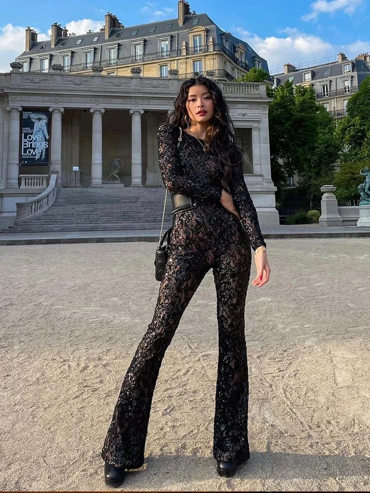 Fashion Lace Sequin Jumpsuit F - Women'S Formal Wear Jumpsuit ulasan dan harga