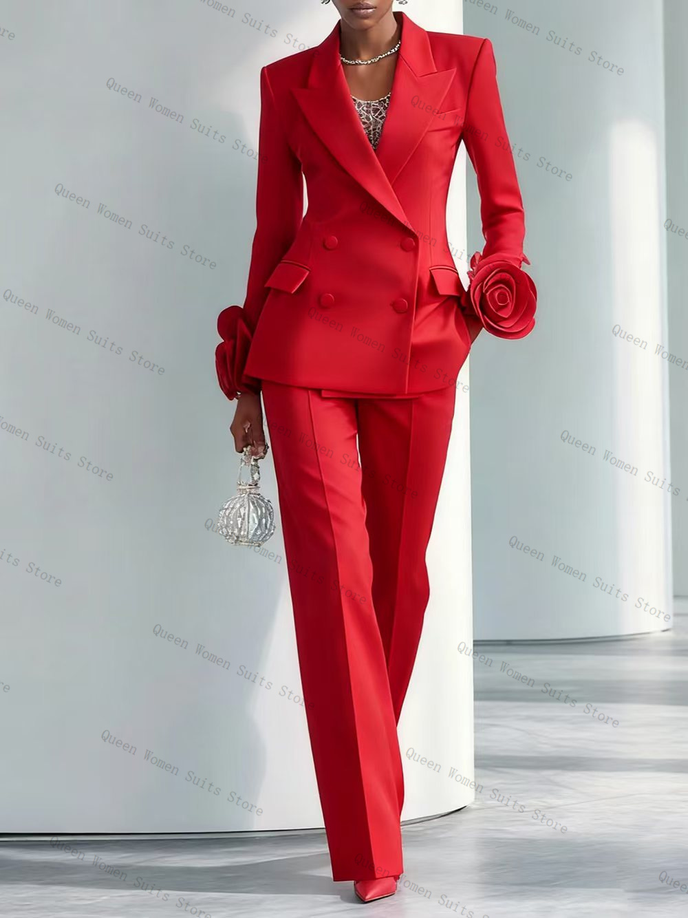 Luxury Red Women Suit Set 2 Pc - Women Formal Wear Trousers ulasan dan harga