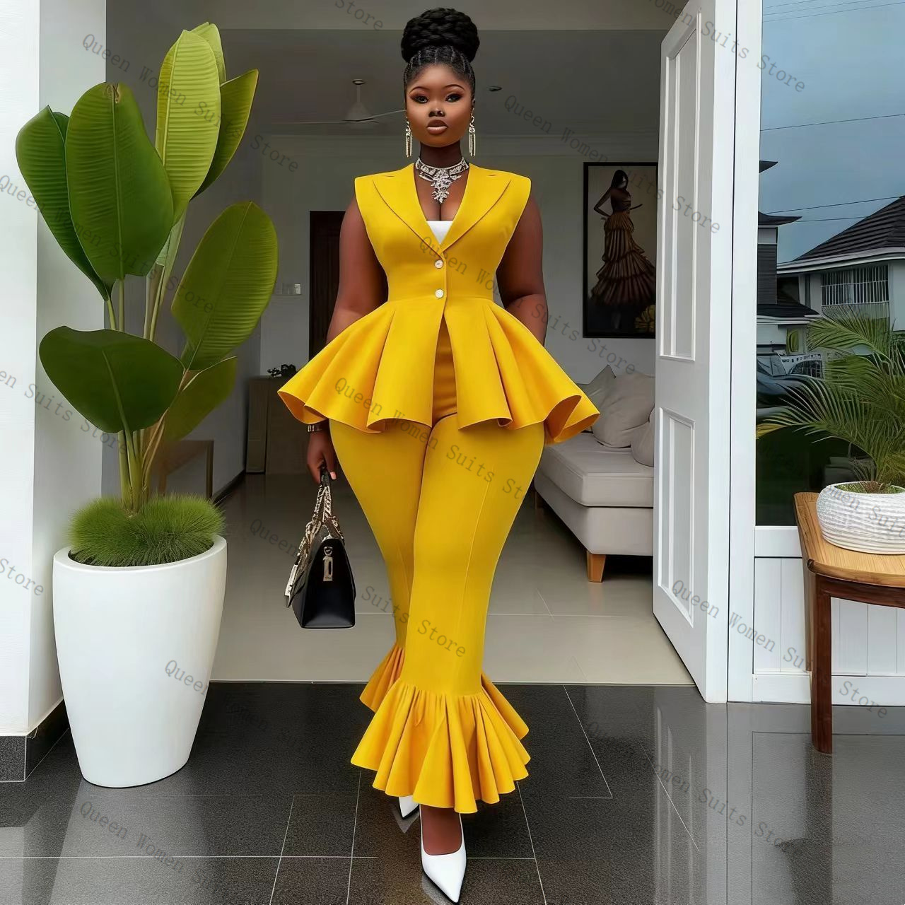 Yellow Women Suit Pants Set 2  - Women Formal Wear Trousers ulasan dan harga