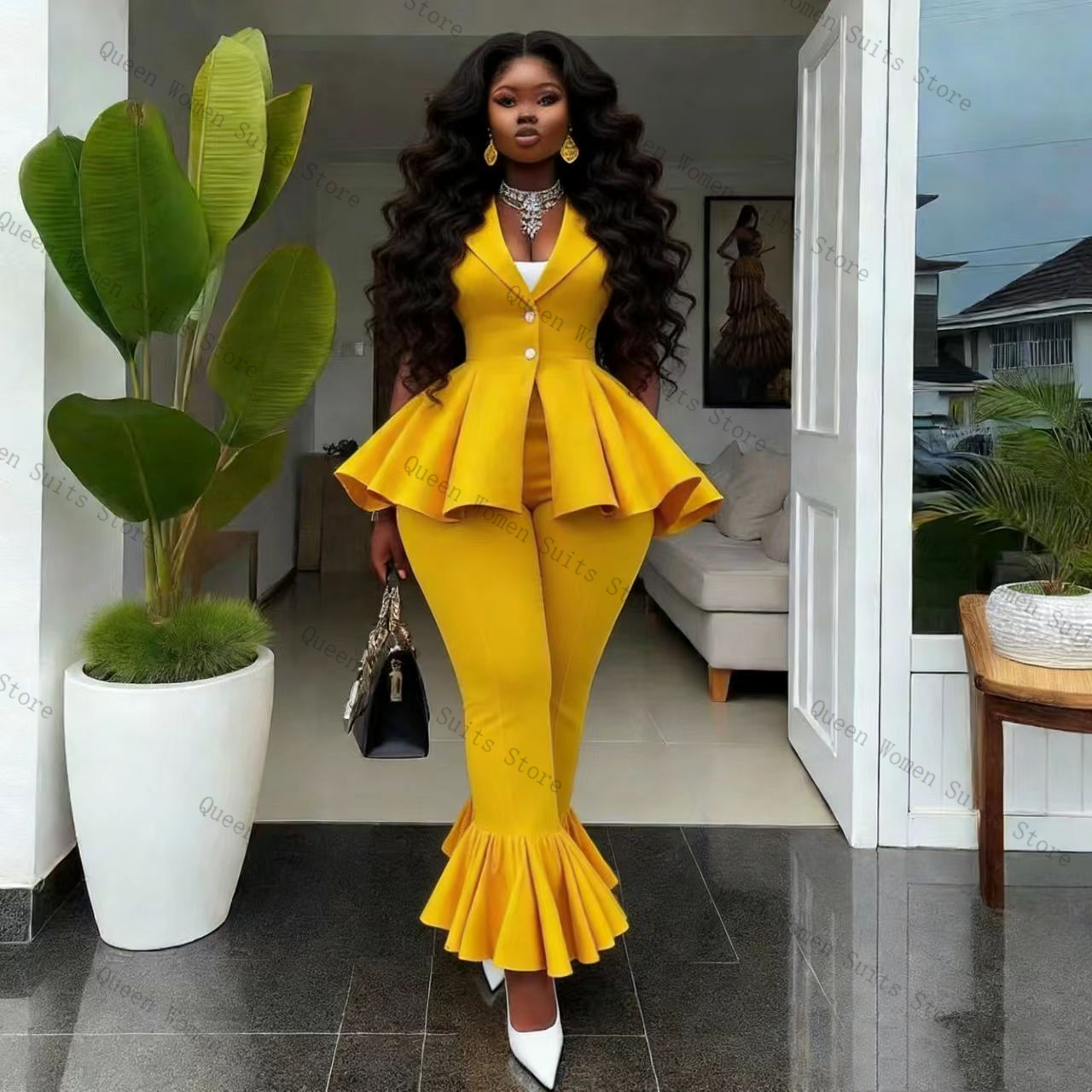 Yellow Women Suit Pants Set 2  - Women Formal Wear Trousers ulasan dan harga