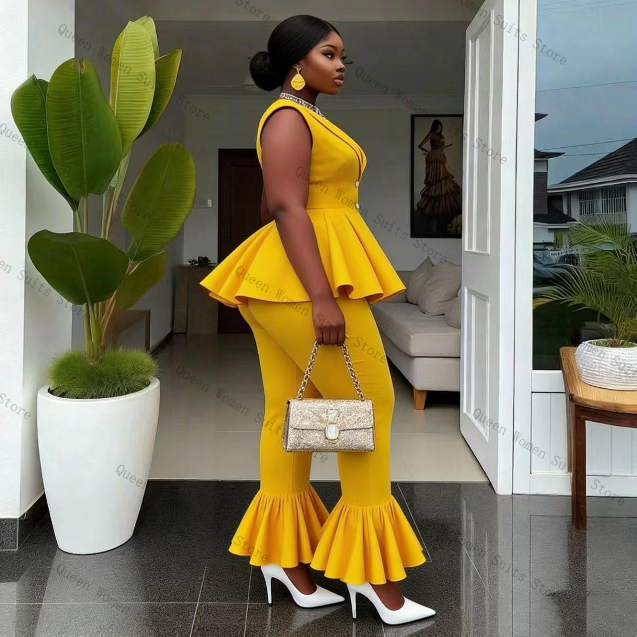 Yellow Women Suit Pants Set 2  - Women Formal Wear Trousers ulasan dan harga