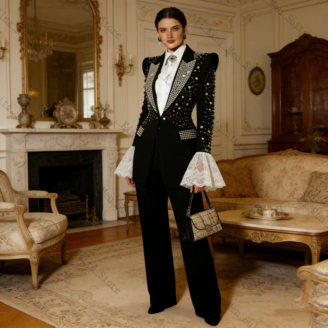 Crystals Black Women Suit Set  - Women Formal Wear Trousers ulasan dan harga