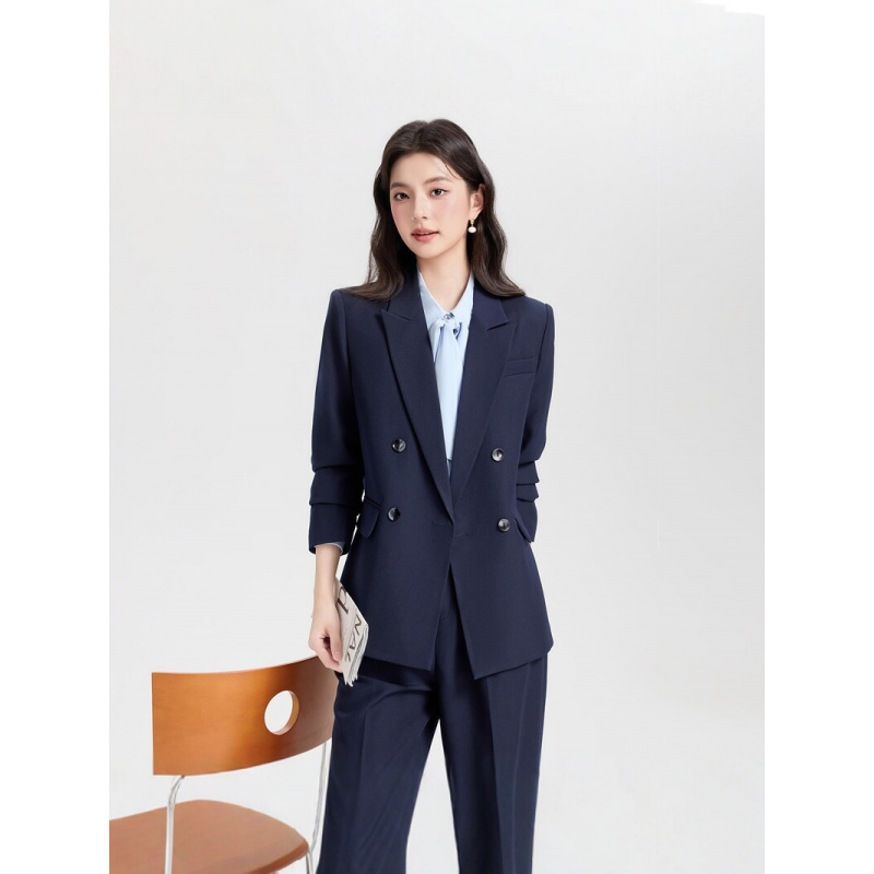 Navy blue double-breasted wome - High End Women'S Formal Wear ulasan dan harga