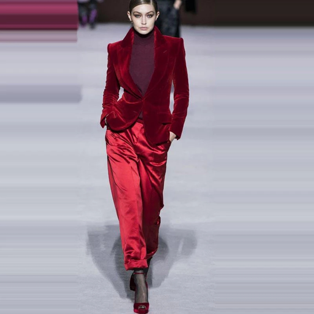 Women Pant Suits Wine Red Velv - Women'S Formal Wear For A Wedding ulasan dan harga