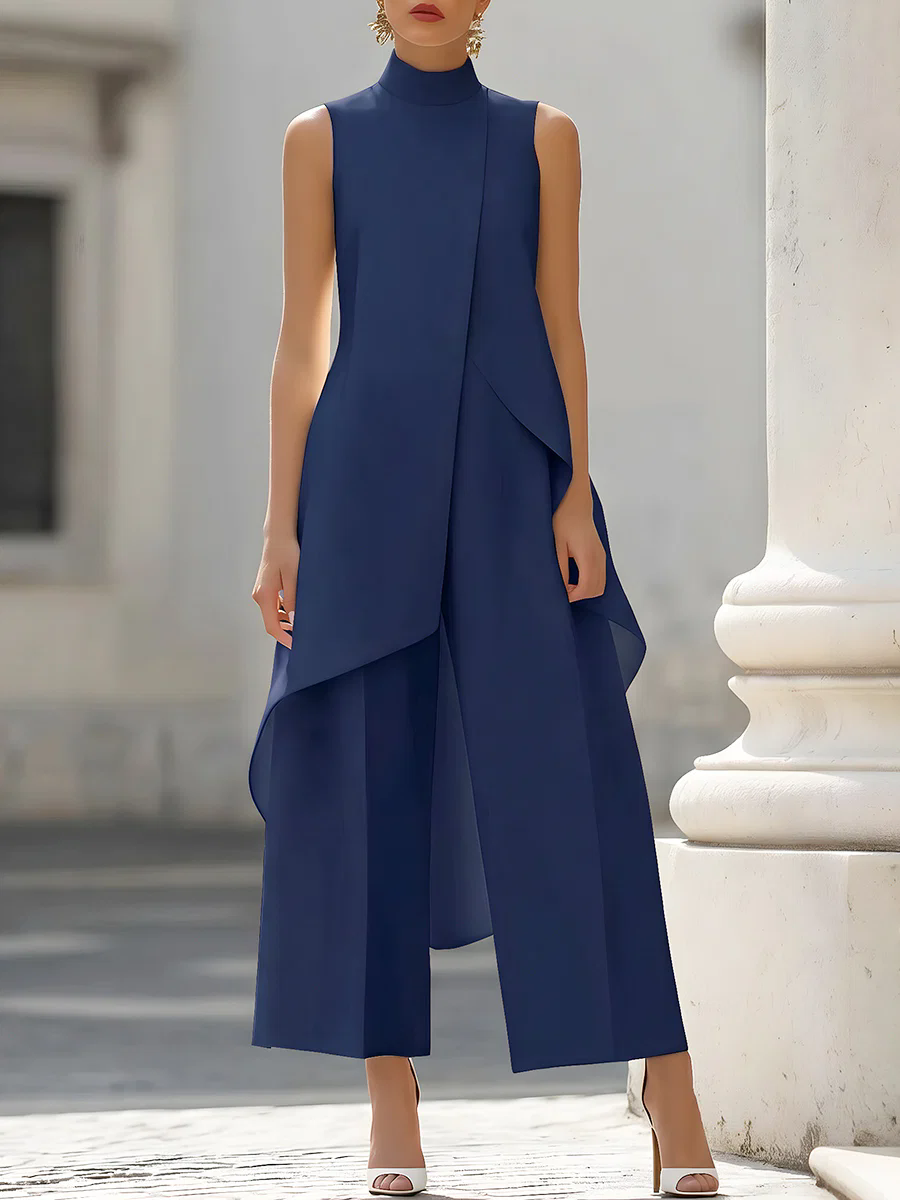 Sleeveless High Neck Asymmetri - Women'S Formal Wear Jumpsuit ulasan dan harga